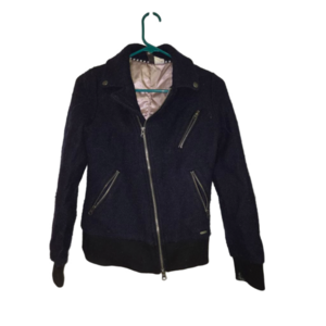 Women's Navy Wool Blend Moto Jacket Size S